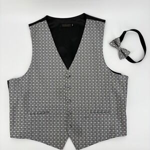 Daniel Gray Mens XXL Tuxedo Vest Bow Tie Set Silver Black Geometric Formal Prom